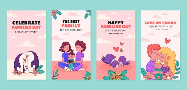 Vector colección de historias de instagram para la celebración del día internacional de la familia