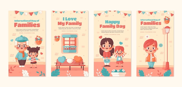 Vector colección de historias de instagram para la celebración del día internacional de la familia