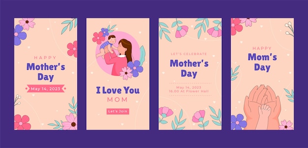 Vector colección de historias de instagram para la celebración del día de la madre.