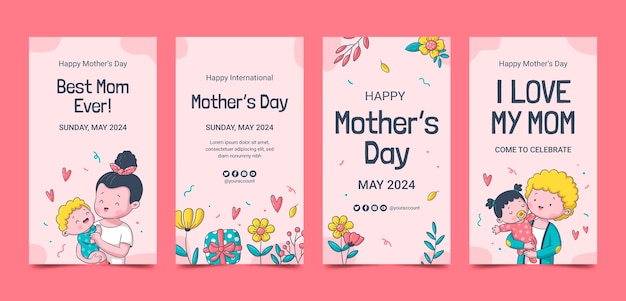 Colección de historias de instagram para la celebración del día de la madre.