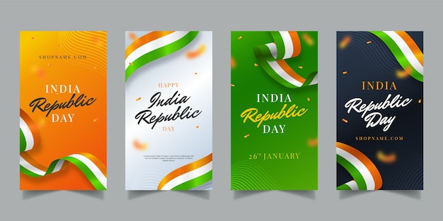 Vector colección de historias de instagram de celebración del día de la república india
