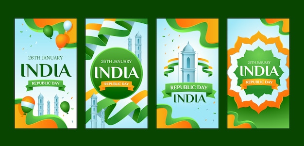 Vector colección de historias de instagram de celebración del día de la república india