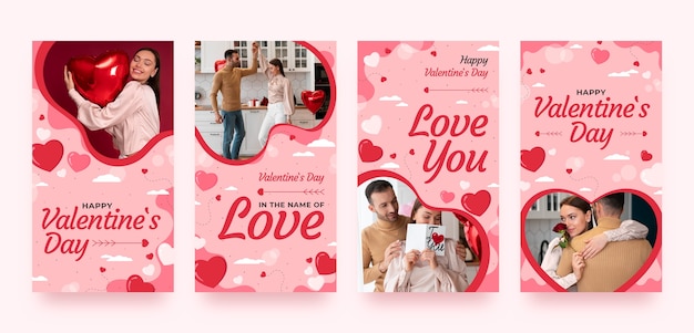 Vector colección de historias de instagram de celebración del día de san valentín