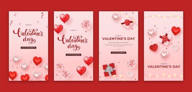 Colección de historias de instagram de celebración del día de san valentín