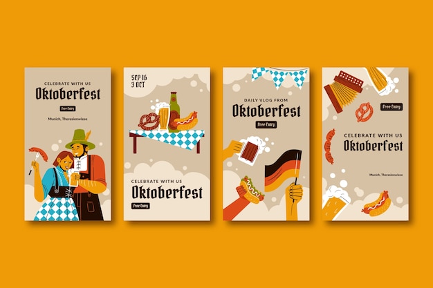 Colección de historias de instagram para la celebración del festival de la cerveza oktoberfest