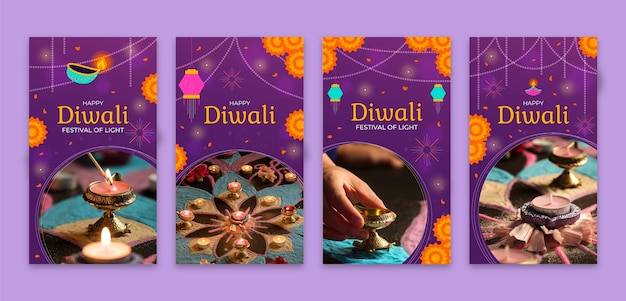 Colección de historias de Instagram para la celebración del festival Diwali.