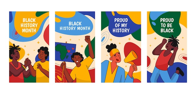 Vector colección de historias de instagram de celebración del mes de la historia negra