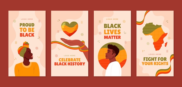 Vector colección de historias de instagram para la celebración del mes de la historia negra