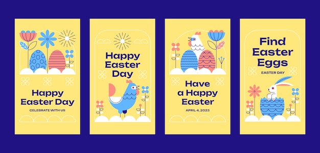 Vector colección de historias de instagram de celebración de pascua