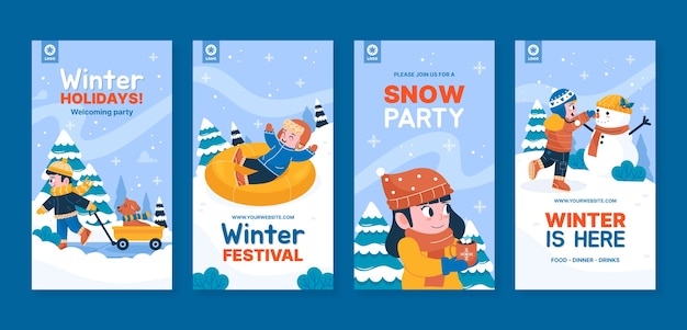 Vector colección de historias de instagram para la celebración de la temporada de invierno.