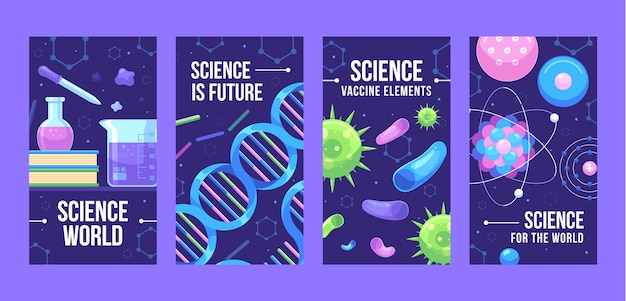 Vector colección de historias de instagram para ciencia e investigación.