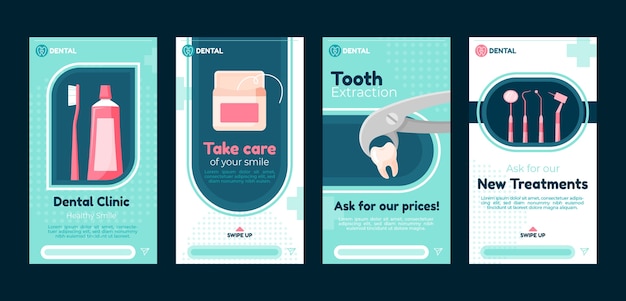 Colección de historias de instagram de clínica dental plana