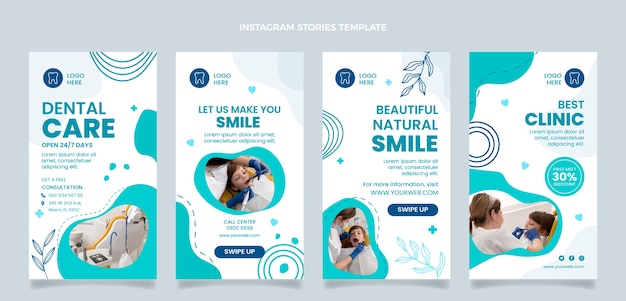 Vector colección de historias de instagram de clínica dental plana