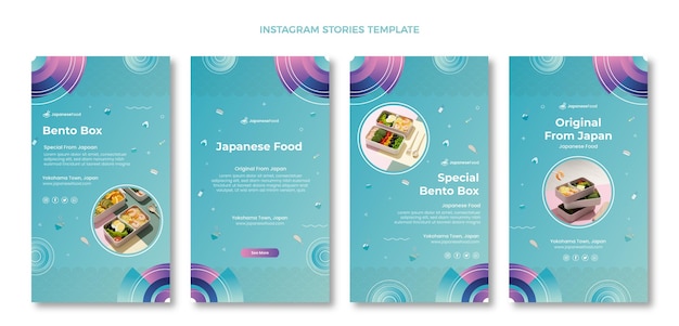 Vector colección de historias de instagram de comida japonesa dibujadas a mano