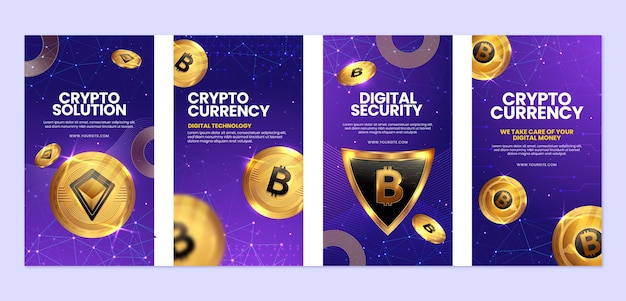 Colección de historias de Instagram criptográficas realistas