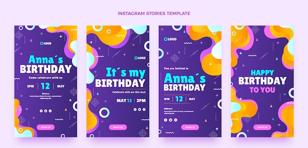 Colección de historias de instagram de cumpleaños fluido abstracto degradado