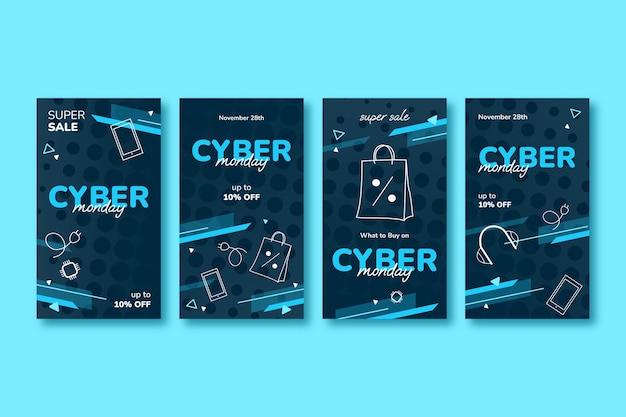 Vector colección de historias de instagram de cyber monday