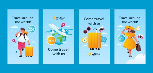 Colección de historias de instagram degradadas para agencia de viajes
