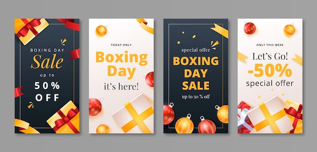 Colección de historias de instagram en degradado para el boxing day con regalos