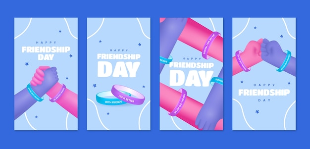 Colección de historias de instagram del día de la amistad degradado