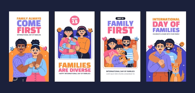 Vector colección de historias de instagram para el día internacional de la familia.