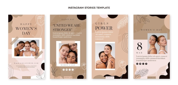 Colección de historias de instagram del día internacional de la mujer dibujadas a mano
