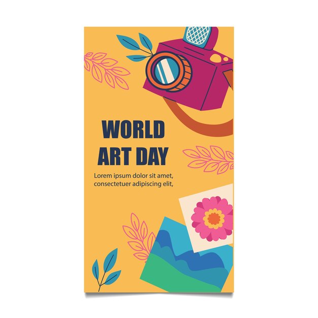 Vector colección de historias de instagram para el día mundial del arte plano