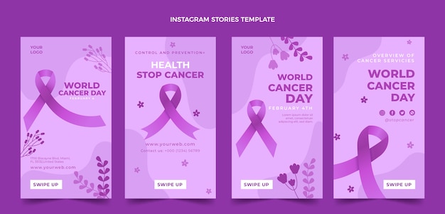 Colección de historias de instagram del día mundial del cáncer gradiente