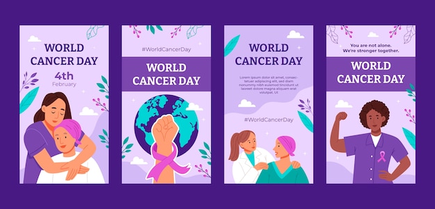 Vector colección de historias en instagram para el día mundial del cáncer