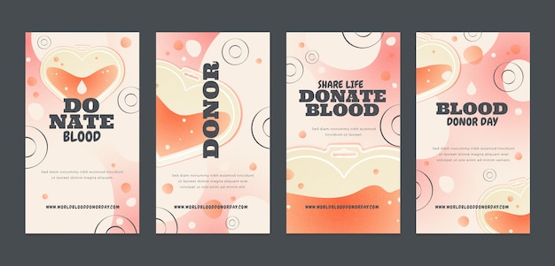 Colección de historias de instagram del día mundial del donante de sangre degradado
