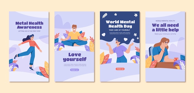 Colección de historias de instagram para el día mundial de la salud mental