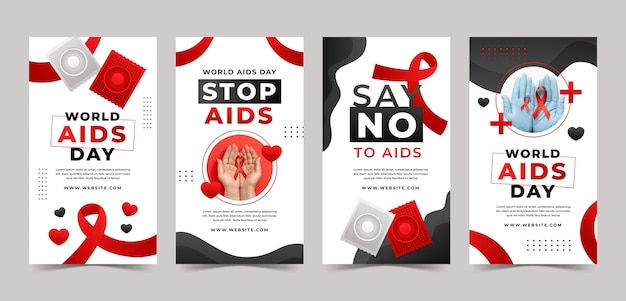 Vector colección de historias de instagram del día mundial del sida en degradado