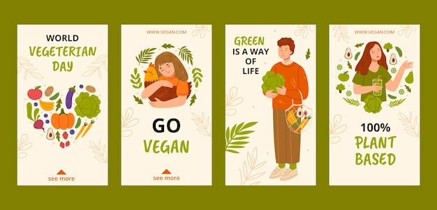 Vector colección de historias de instagram del día mundial vegano