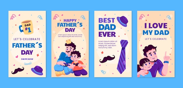 Vector colección de historias de instagram del día del padre dibujadas a mano