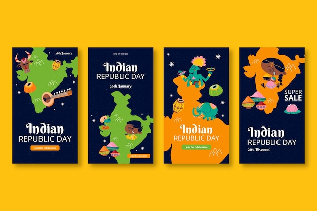 Vector colección de historias de instagram del día de la república india