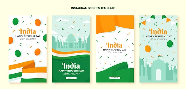 Vector colección de historias de instagram del día de la república plana