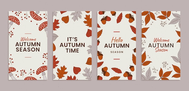 Colección de historias de instagram dibujadas a mano para la celebración de otoño