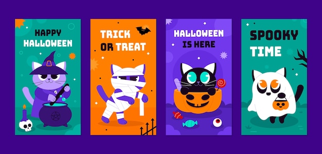 Colección de historias de instagram de diseño plano de celebración de halloween