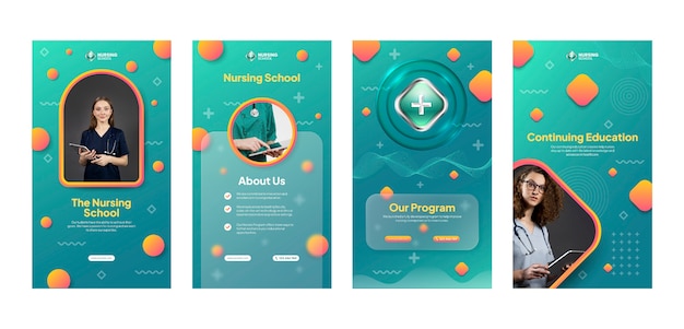 Colección de historias de instagram de la escuela infantil degradada