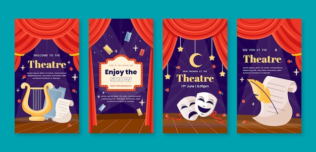 Vector colección de historias de instagram de espectáculos de teatro