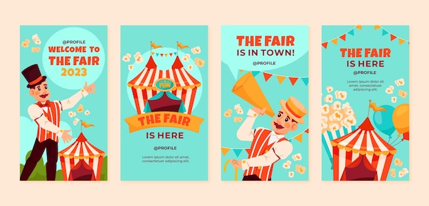 Vector colección de historias de instagram de feria plana