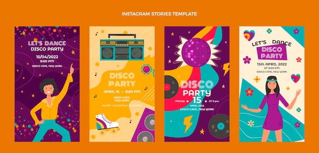 Colección de historias de instagram de fiesta disco plana