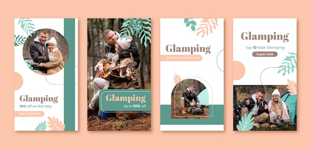 Colección de historias de instagram de glamping plano