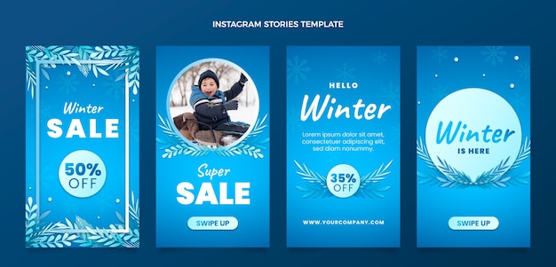 Vector colección de historias de instagram de gradiente de invierno