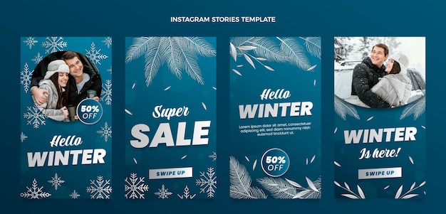 Vector colección de historias de instagram de gradiente de invierno