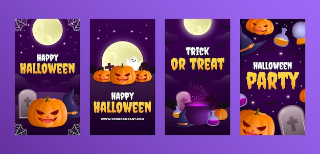 Vector colección de historias de instagram de halloween gradiente