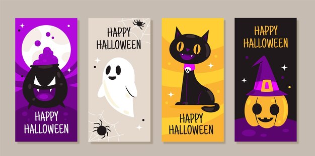 Colección de historias de instagram de halloween planas dibujadas a mano