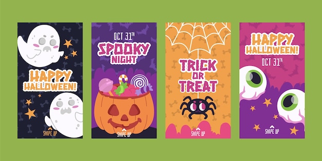 Colección de historias de instagram de halloween planas dibujadas a mano