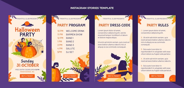 Colección de historias de instagram de halloween planas dibujadas a mano