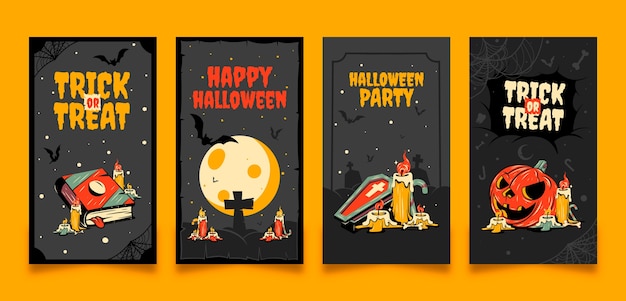Colección de historias de instagram de halloween vintage dibujadas a mano